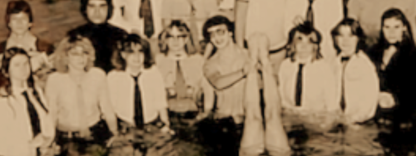 A yearbook photo with multiple voice recordings from different people